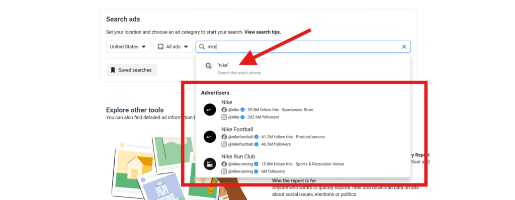 Facebook Ad Library Search for Competitors