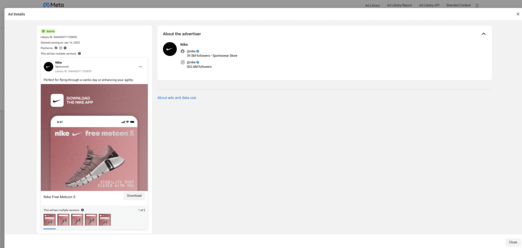 ad details in facebook ads library