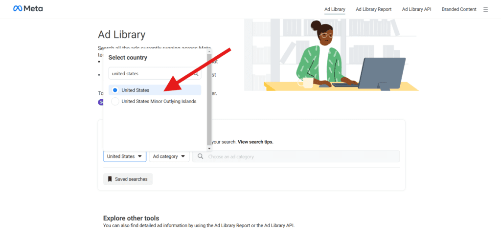 choose country in facebook ads library