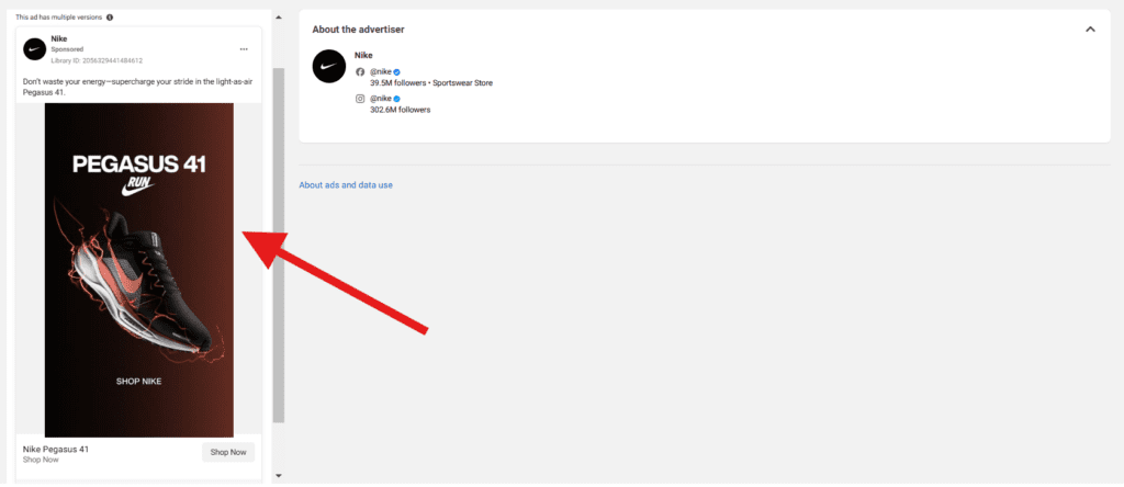 nike ad details in facebook ads library
